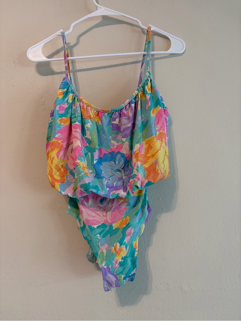Vintage Floral Spaghetti Strap One-Piece Swimsuit